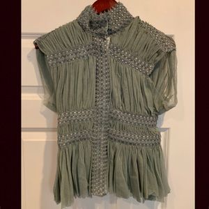 Elegant Green Blouse with Embellishments